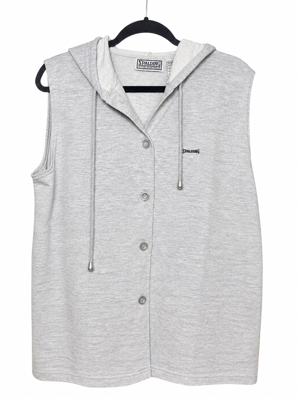 Spalding Sleeveless Hooded Button-Up Top Vest Light Gray Vintage Y2K Hoodie Tee